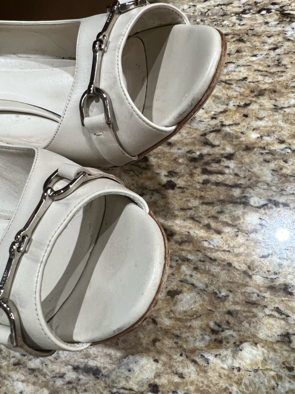GUCCI Horsebit Silver Accent Cream Peep-Toe Stiletto Heels 40 - Picture 8 of 13